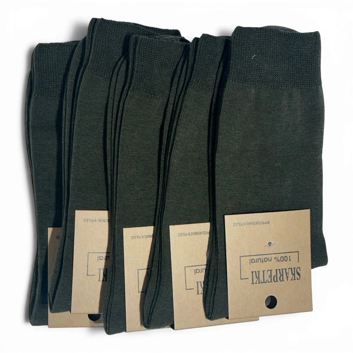 Binoklipood deep olive green crew socks made from 100% natural fibers with a ribbed cuff.