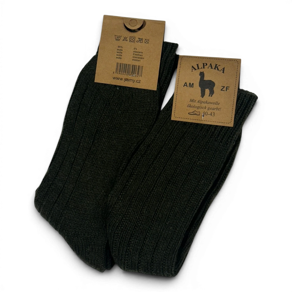 Binoklipood dark green ribbed Alpaca wool socks, 100% wool, size 40-43.