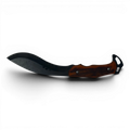 Binoklipood curved blade bushcraft knife with black high-carbon steel blade and polished wood handle.