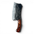 Binoklipood hand-forged Damascus steel butcher knife with a wooden handle. Heavy-duty cleaver for professional use.
