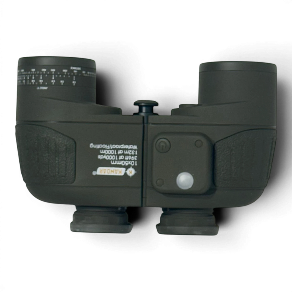 Binoklipood dark green floating waterproof binoculars with compass and rangefinder reticle.