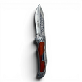 Binoklipood folding pocket knife with stainless steel blade and polished wood handle with ornate metal bolsters.