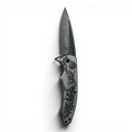 Binoklipood folding pocket knife with stainless steel blade and embossed wildlife scene on metal handle.