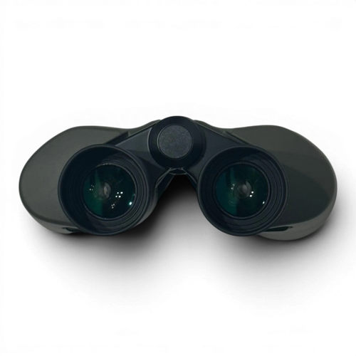 Binoklipood Kandar binoculars in dark grey with a central focus wheel and green-tinted lenses. Includes carrying case.