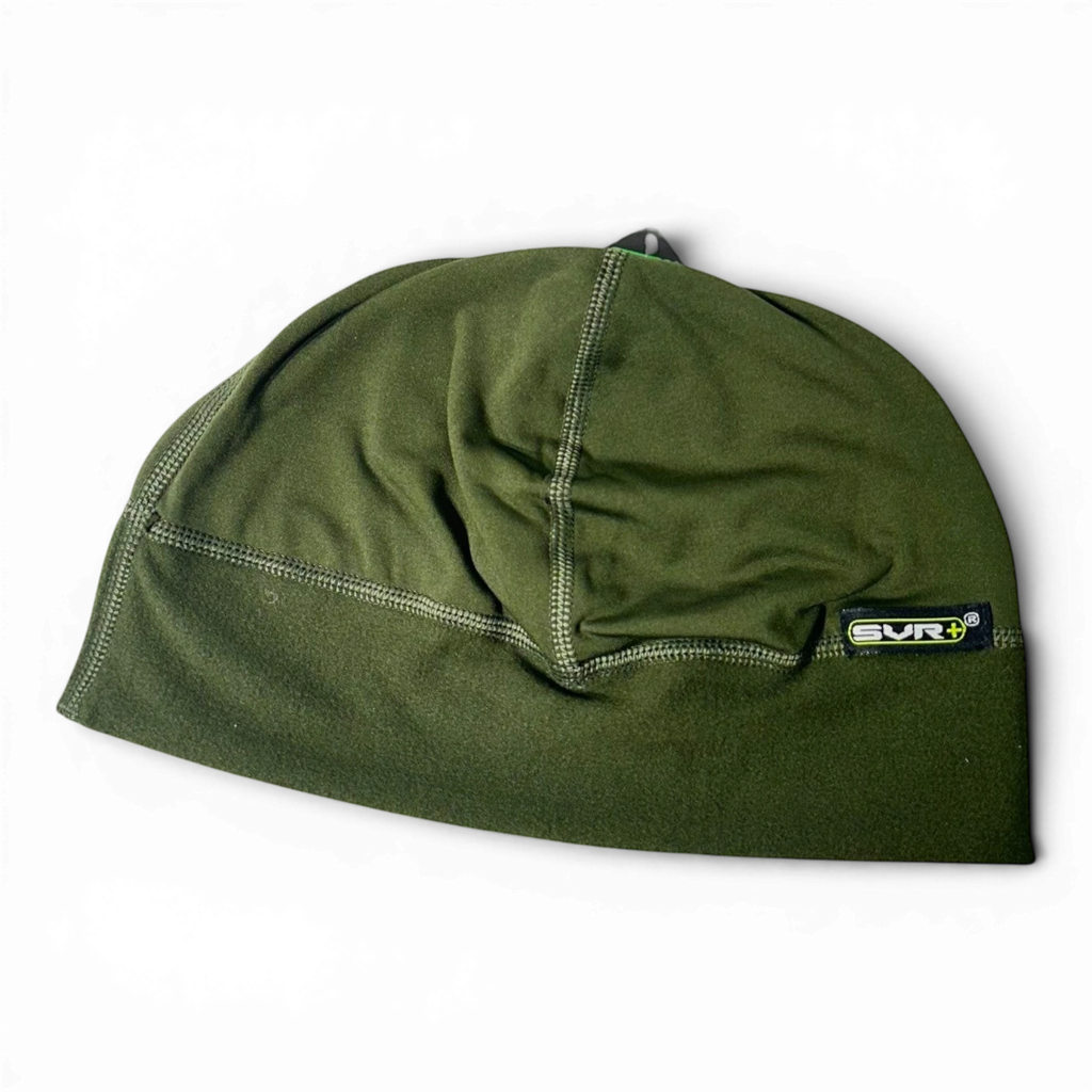 Binoklipood olive green moisture-wicking athletic skull cap beanie with flatlock stitching and logo patch