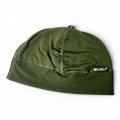 Binoklipood olive green moisture-wicking athletic skull cap beanie with flatlock stitching and logo patch