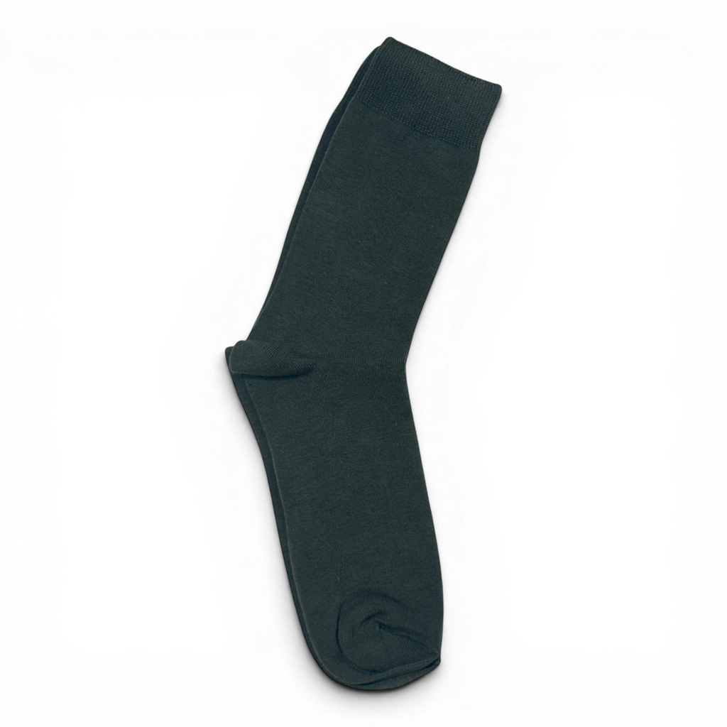 Binoklipood olive green crew socks made from natural fibers with a ribbed cuff for a secure fit.