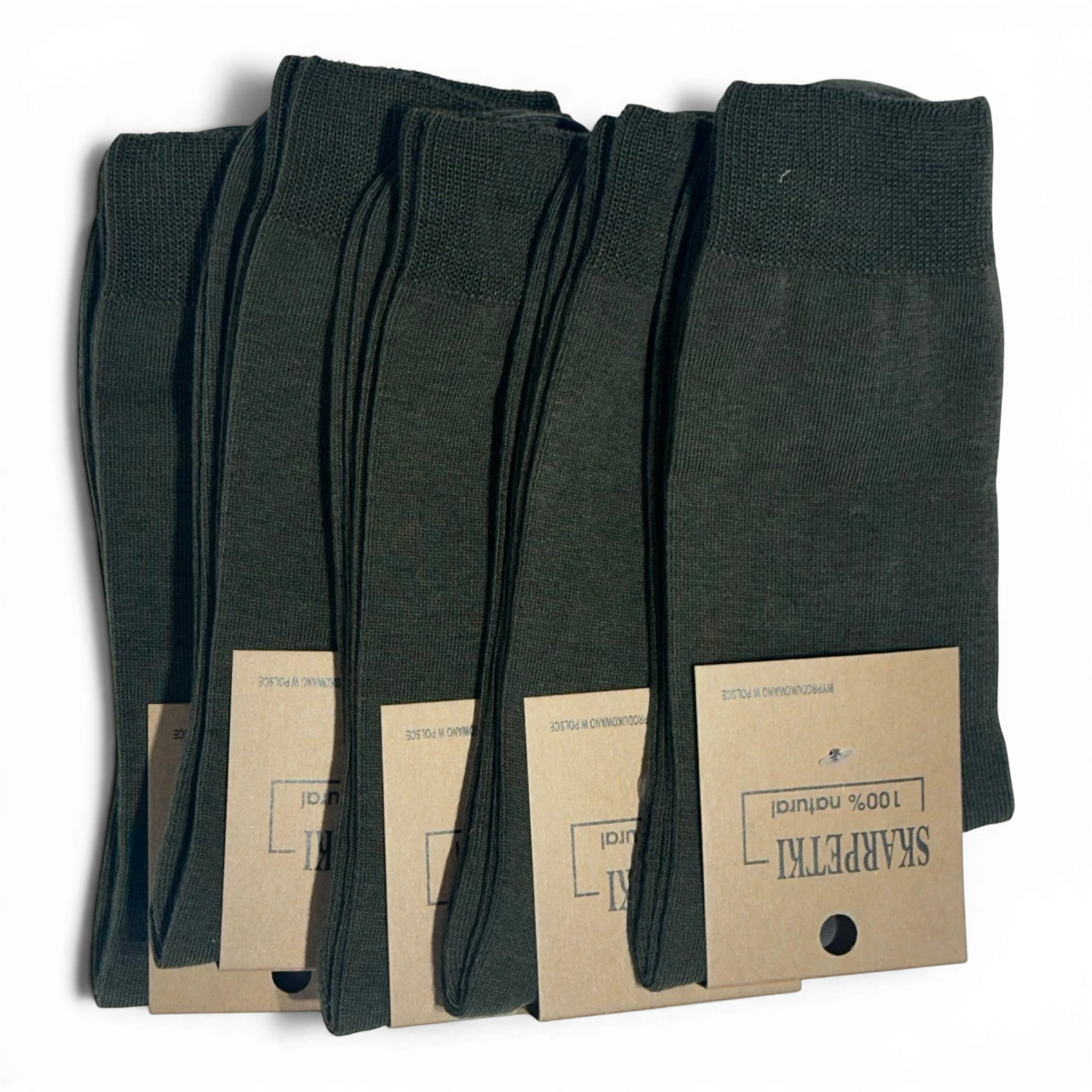 Binoklipood deep olive green crew socks made from 100% natural fibers with a ribbed cuff.