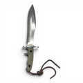 Binoklipood Rambo Last Blood survival knife with stainless steel blade and tan textured grip. Includes leather sheath.