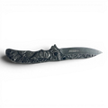 Binoklipood Ranger folding pocket knife with detailed silver handle featuring a forest scene with wildlife. Metal construction.