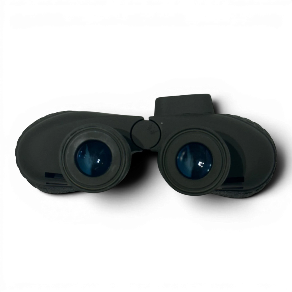 Binoklipood floating waterproof marine binoculars with integrated compass and rangefinder reticle.